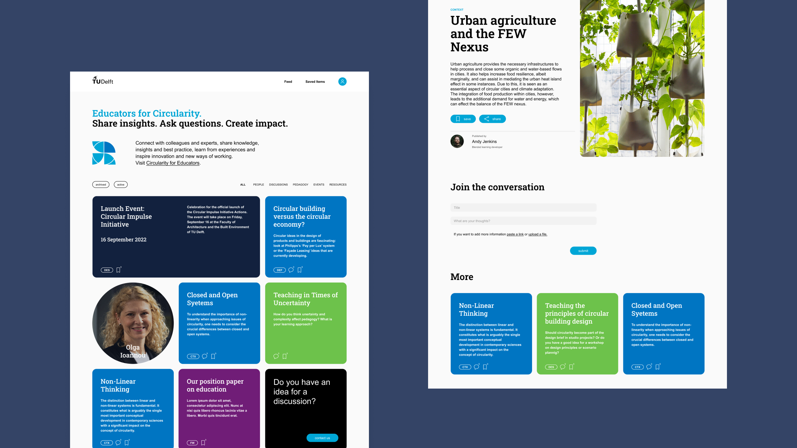The image shows two pages of a website the title 